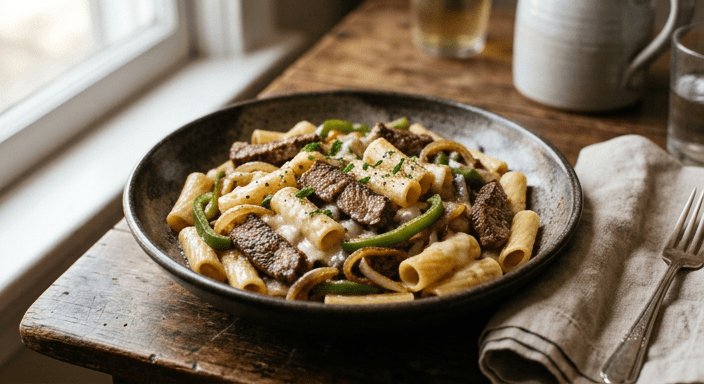 Philly cheesesteak pasta