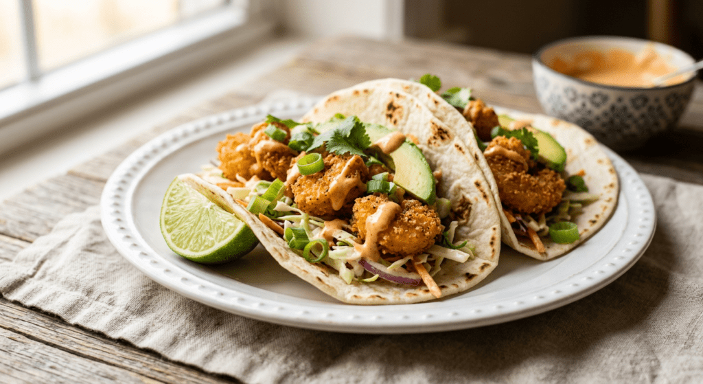 popcorn shrimp tacos