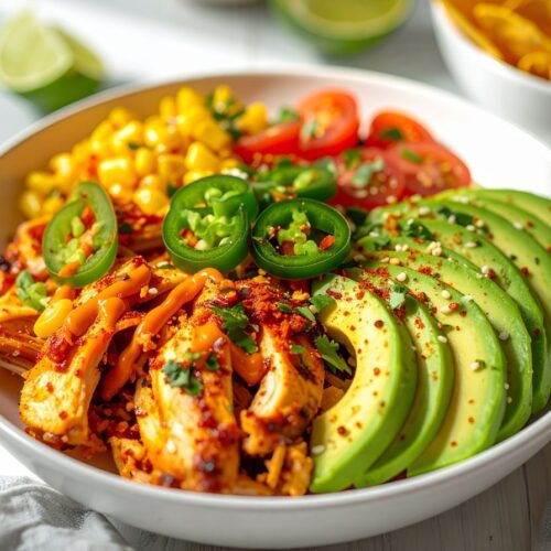 spicy jalapeno chicken and avocado bowl