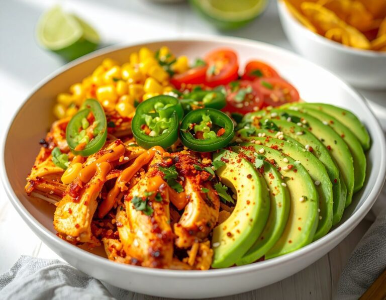 spicy jalapeno chicken and avocado bowl