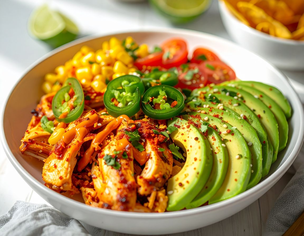 spicy jalapeno chicken and avocado bowl