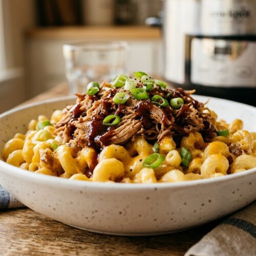 slow cooker BBQ mac and cheese
