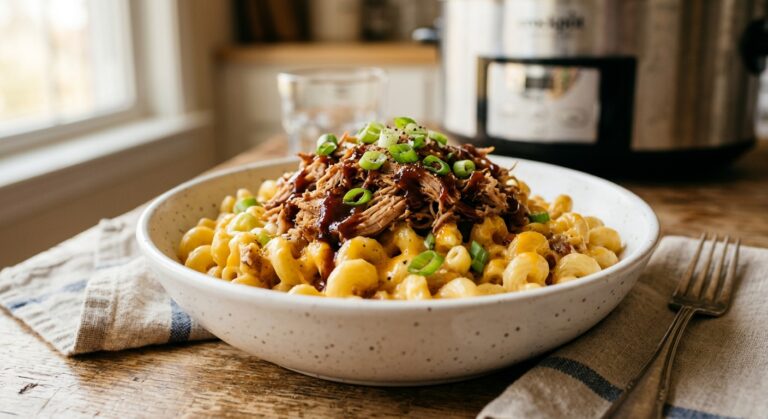 slow cooker BBQ mac and cheese