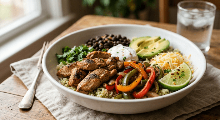 chicken fajita rice bowl