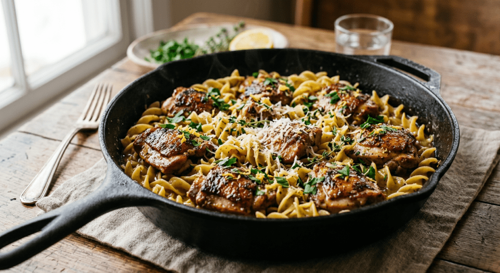 Garlic Butter Chicken Bites with Egg Noodles