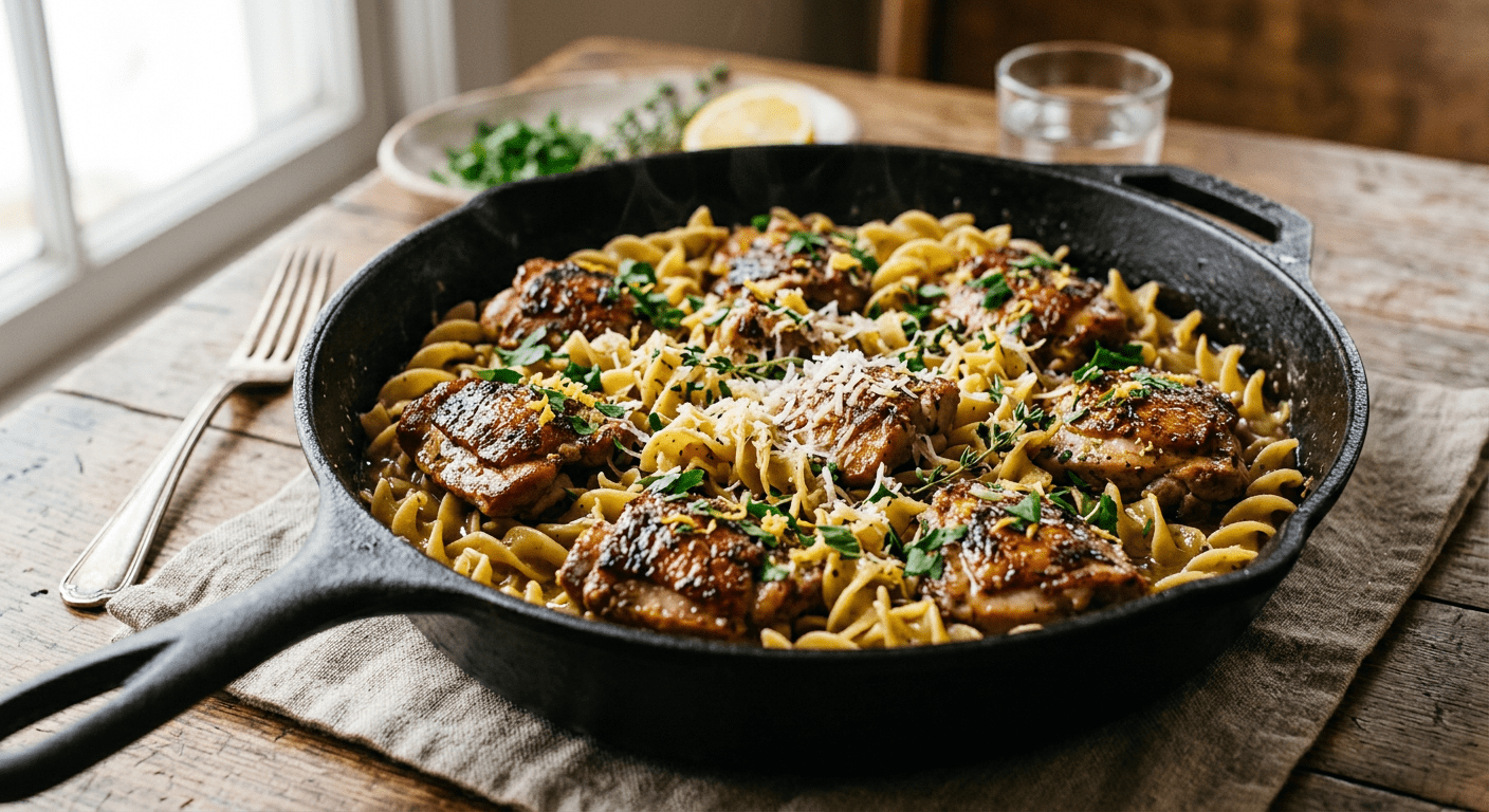 Garlic Butter Chicken Bites with Egg Noodles