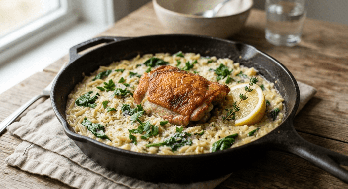 one pan lemon butter chicken and orzo