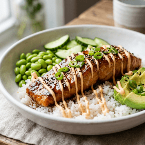 teriyaki salmon rice bowl