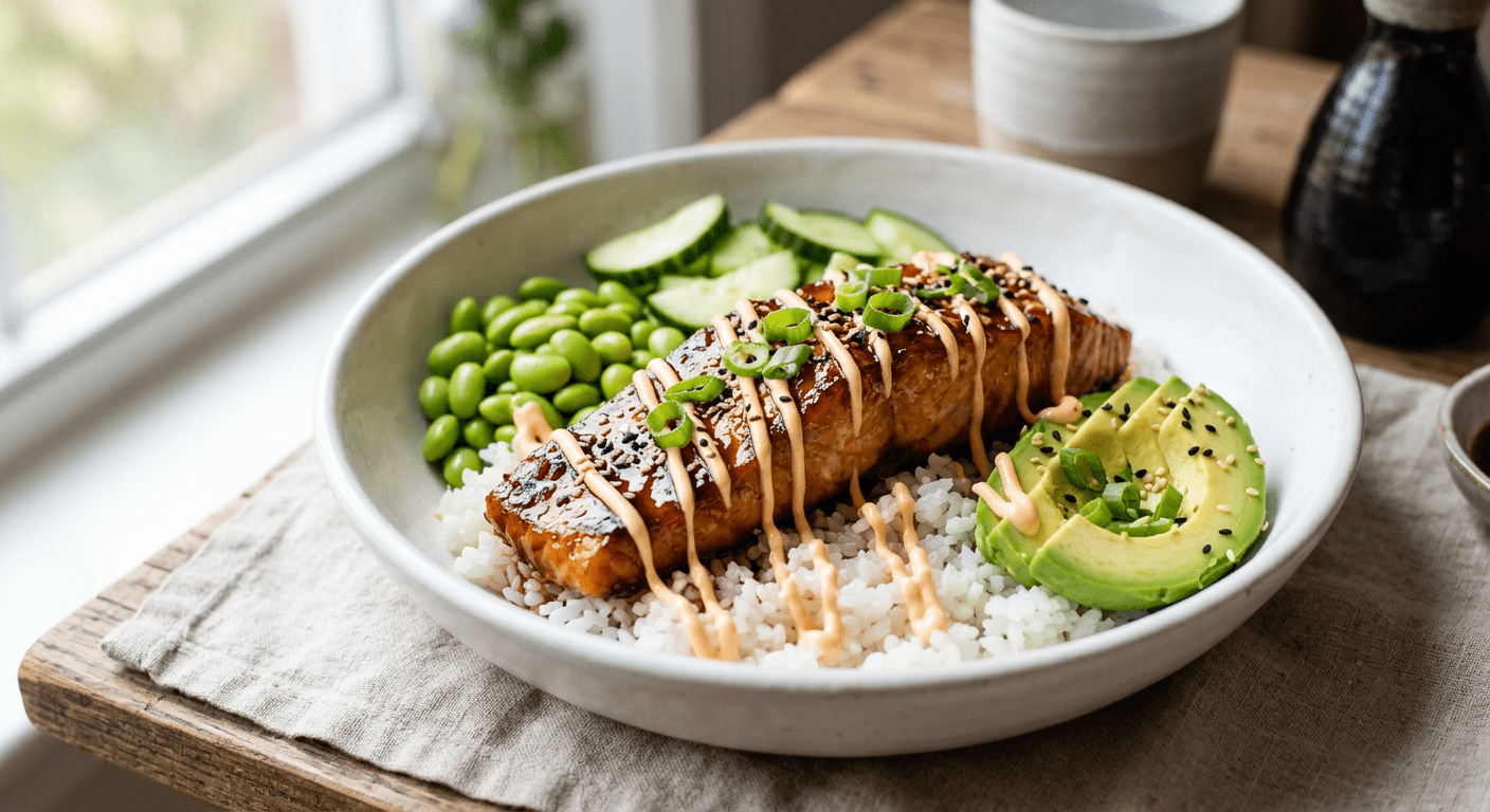 teriyaki salmon rice bowl