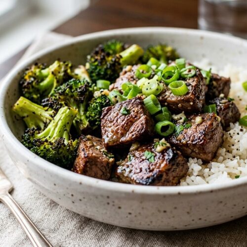 air fryer steak bites and broccoli