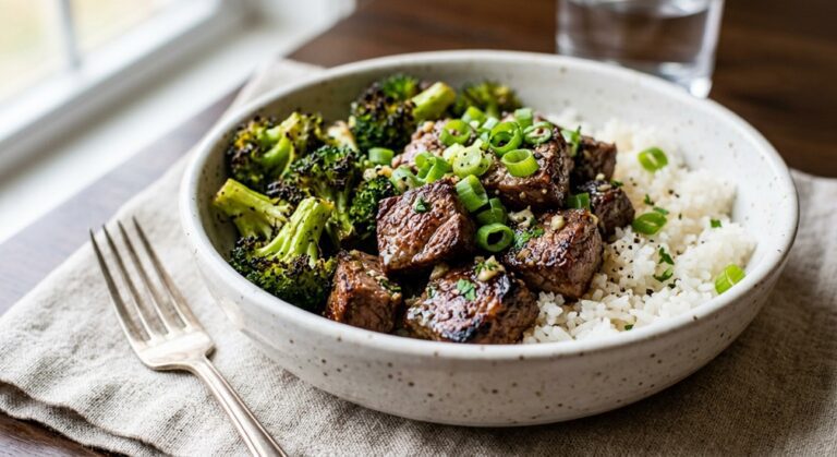 air fryer steak bites and broccoli