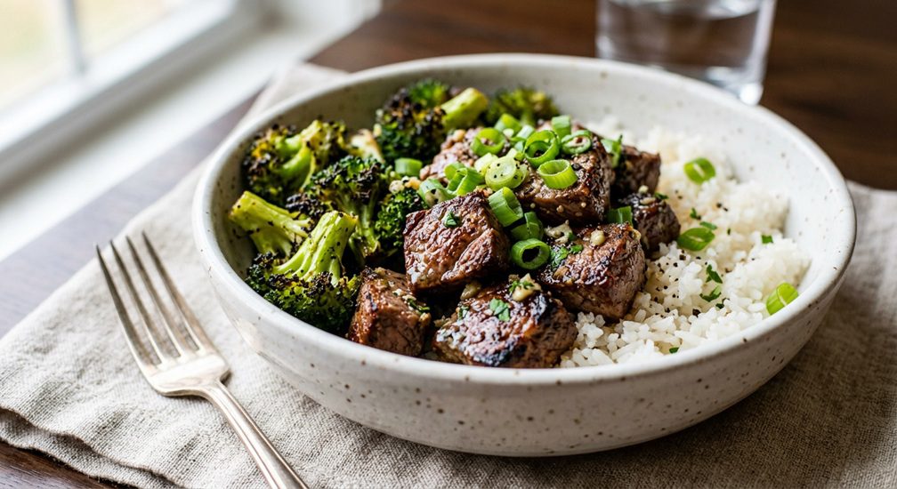 air fryer steak bites and broccoli
