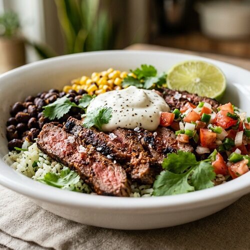 Chipotle style steak burrito bowls