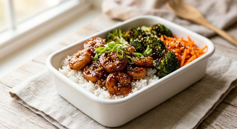 honey garlic shrimp meal prep bowls