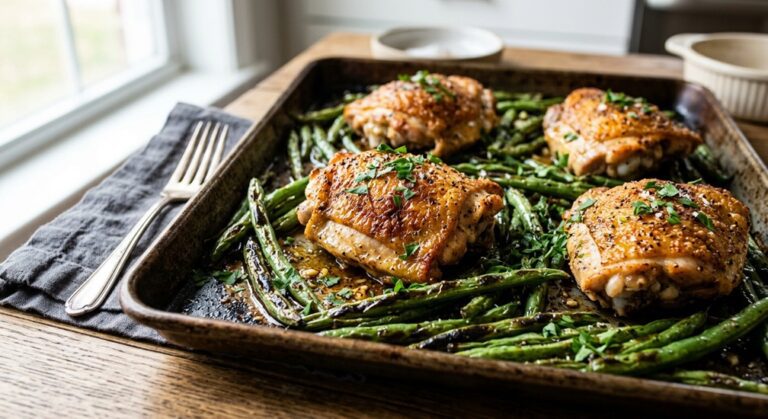 sheet pan chicken thighs and green beans