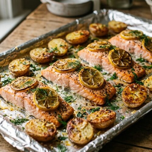 sheet pan lemon garlic salmon and potatoes