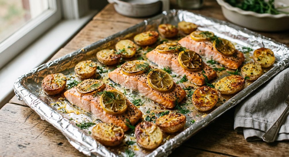 sheet pan lemon garlic salmon and potatoes
