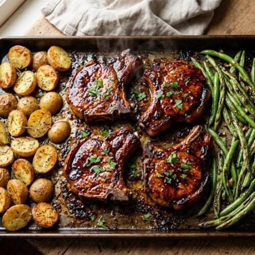 Sheet Pan Honey Mustard Pork Chops with Green Beans