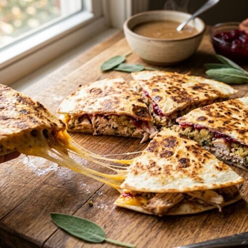 Thanksgiving Leftover Quesadilla with Turkey and Stuffing