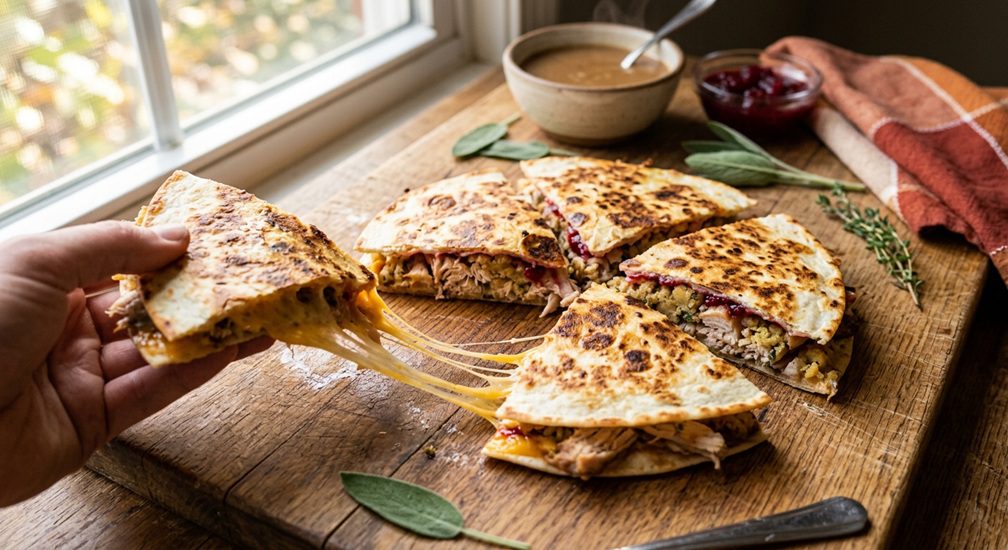 Thanksgiving Leftover Quesadilla with Turkey and Stuffing